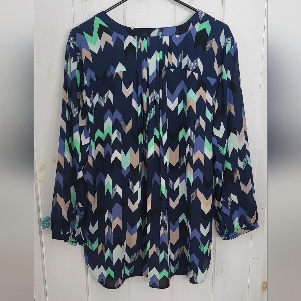 Chevron Pattern Multicolor Popover 3/4 Sleeve Blo… - image 3